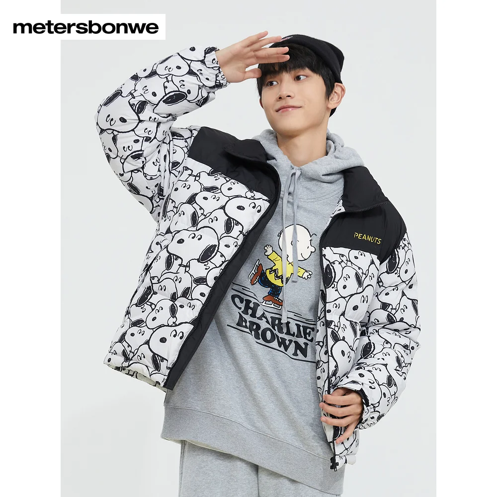 Metersbonwe Men's 22New Winter Contrasting Colors Down Jacket 80%Eiderdown Thick Warm Wear Full Cartoon Printed Loose Outwear