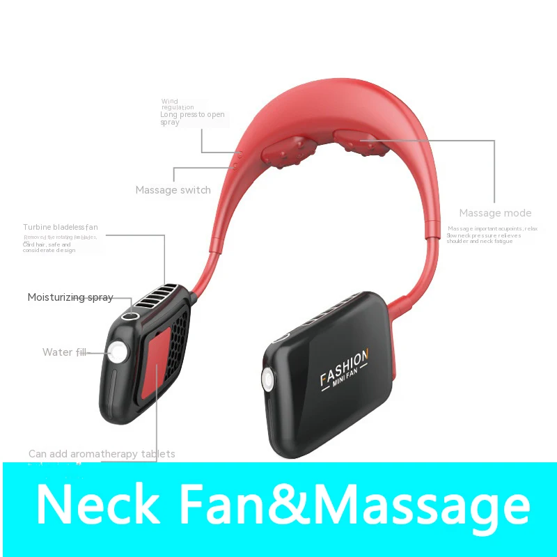 

New Electric Neck Fan Massager Portable Bladeless Neck Fun Muscle Massage Machine Instrument Cooling Neck Fan Air Conditioner