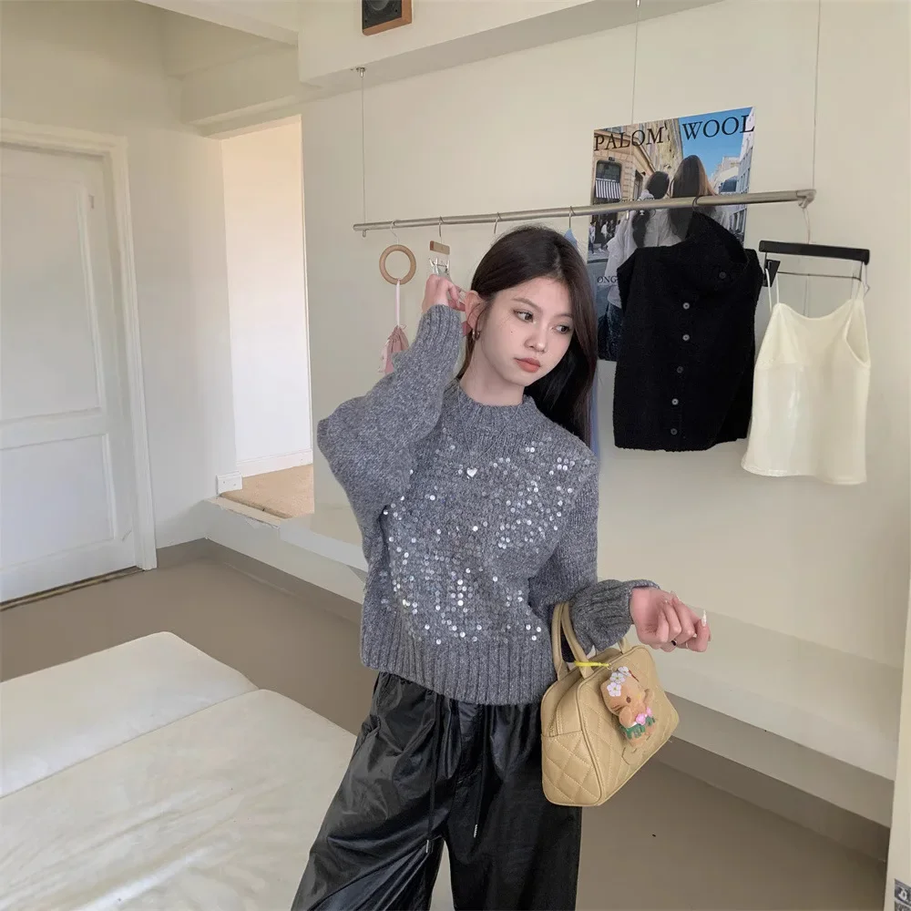 Женский осенне-зимний повседневный вязаный свитер с круглым вырезом