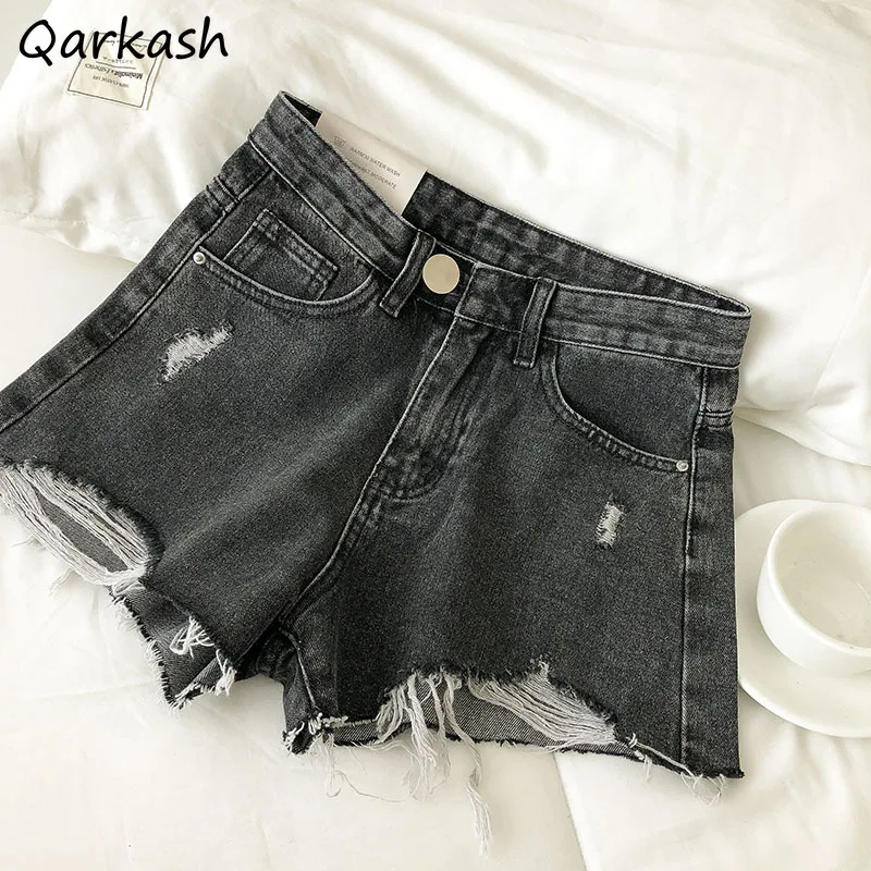 

Shorts Women Hot Girl Hole Tassel Design Summer Korean Style Fashion Wide Leg Daily Distressed Casual Denim Solid Ins Skinny New