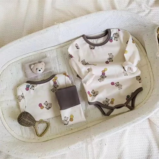 2022 New Baby Cute Bear Print Long Sleeve Cotton Bodysuit Fashion Newborn Toddler Cartoon Jumpsuit Girl Baby Boy Outfits