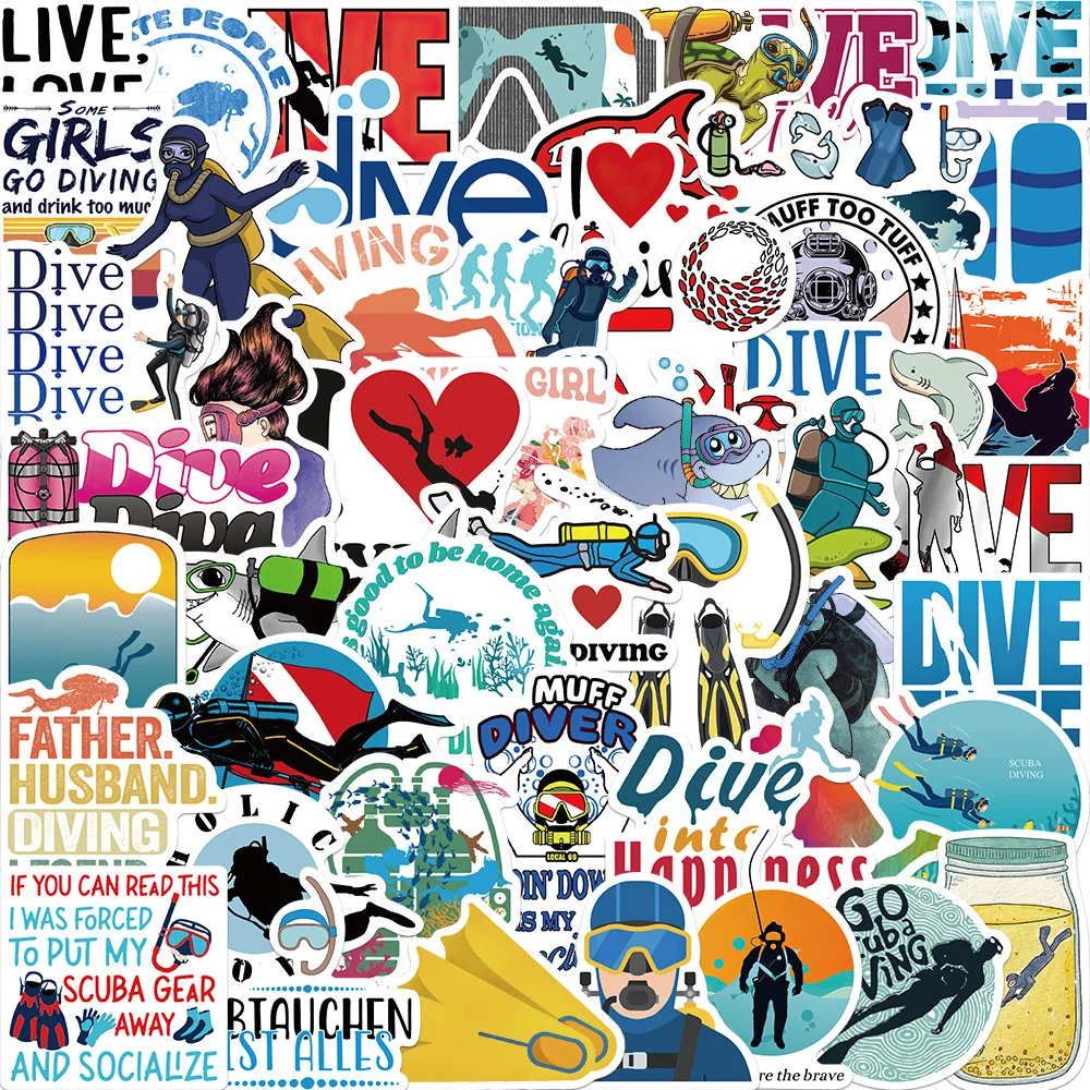 

10/50pcs Diving Underwater Adventure Scuba Outdoor Sport Stickers for DIY Phone Laptop Skateboard Motorcycle Car Sticker