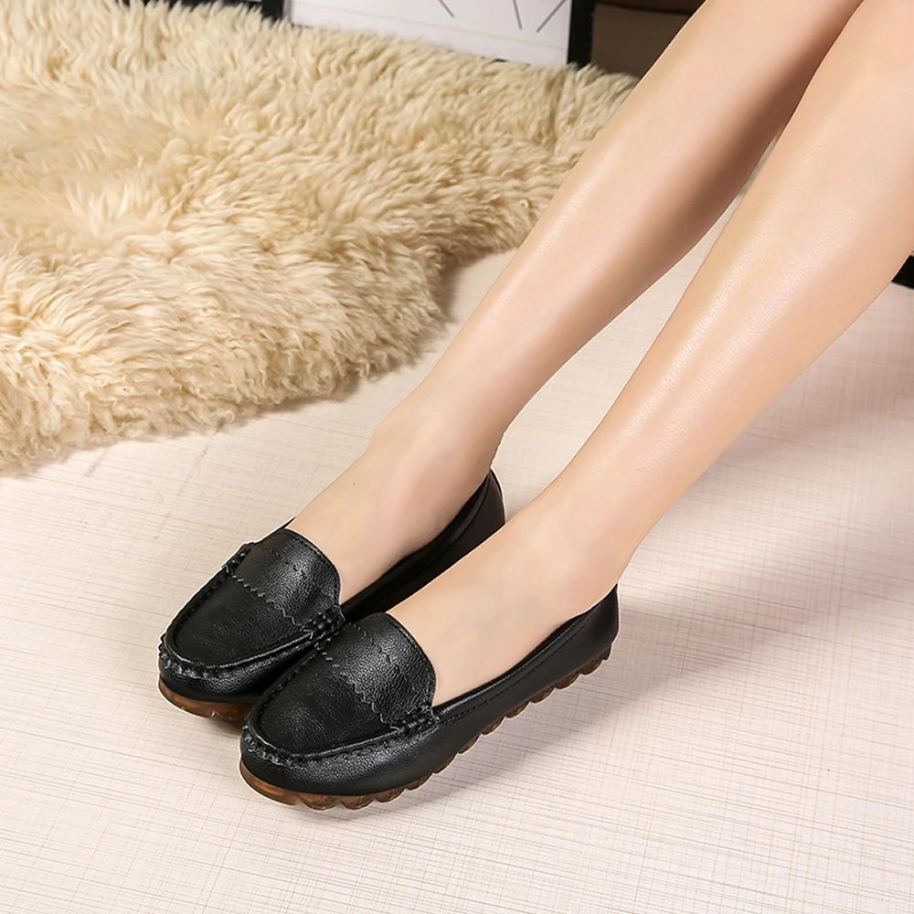 Women Genuine Leather Flats Spring Summer Breathable Comfortable Casual Shoes Femme Loafers Ballet Flat Shoes nurse