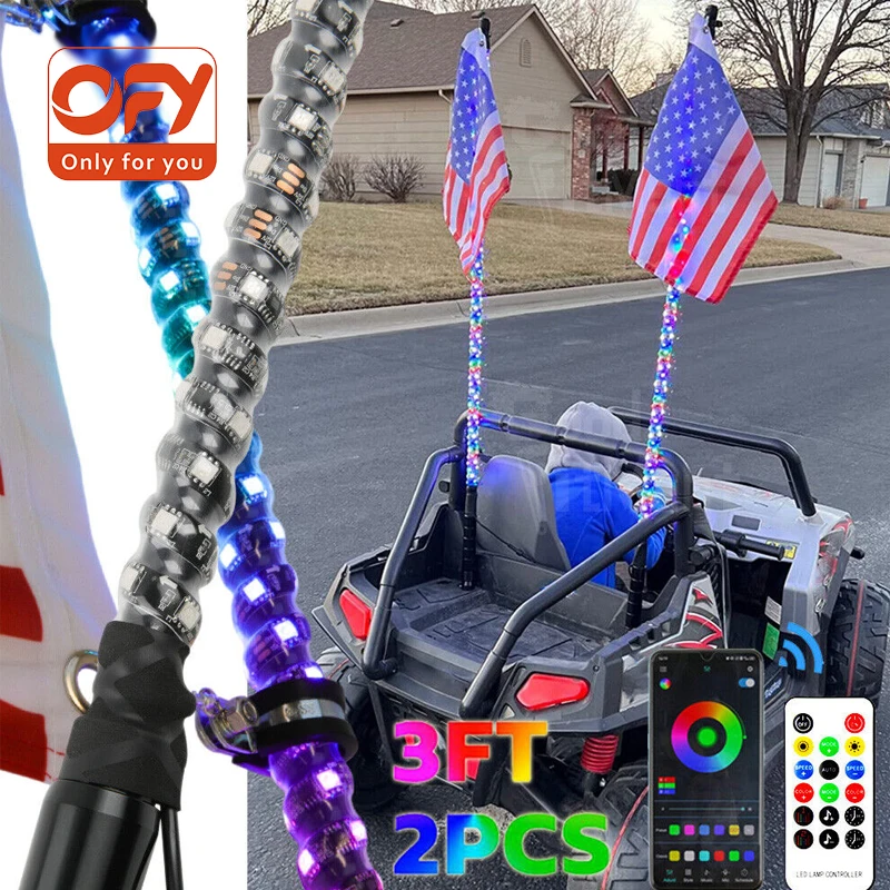 

3FT Led Whip Light Led Car Led Light RGB Waterproof Bendable Remote APP Music Control LED Flagpole Lamp for SUV ATV UTV RZR