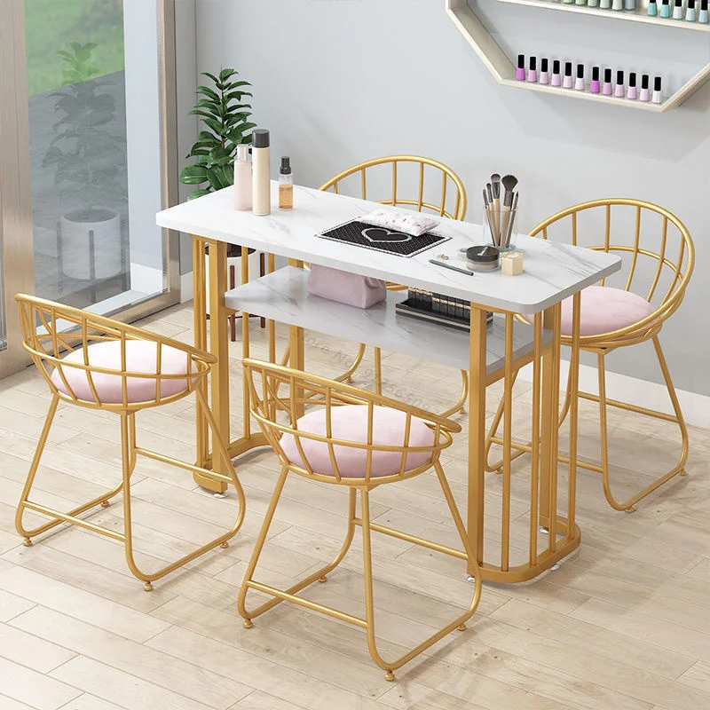 

Скандинавский деревянный стол для ногтей с имитацией мрамора, набор из кованого железа, маникюрный стол для маникюра