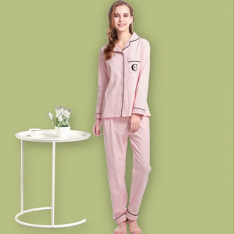 

Elegant Women's Sets Designer Letter Print Long Sleeve Cardigan Pijama Simple Homewear Suit Sleepwear Cotton Women's Pajamas