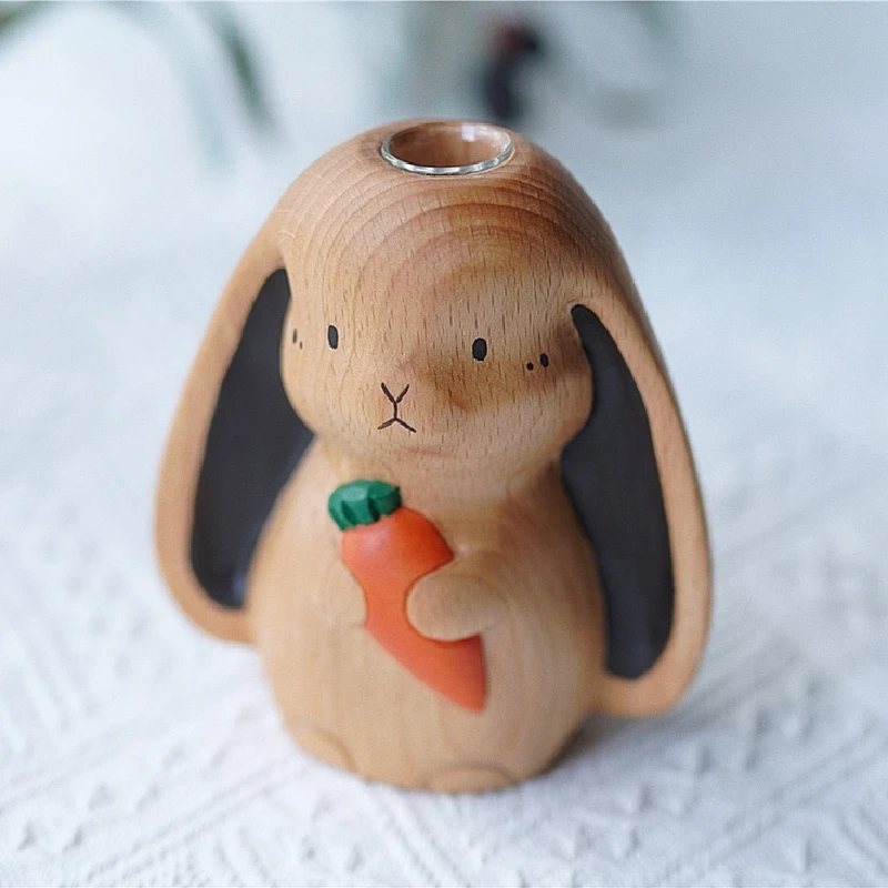 Creative rabbit solid wood dried flower vase ornaments hydroponic arrangement desktop bunny decoration