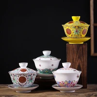 retro palace enamel tea tureen outline in gold tea set chinese kung fu tea cup gaiwan tea maker ceramic tea infuser teacup