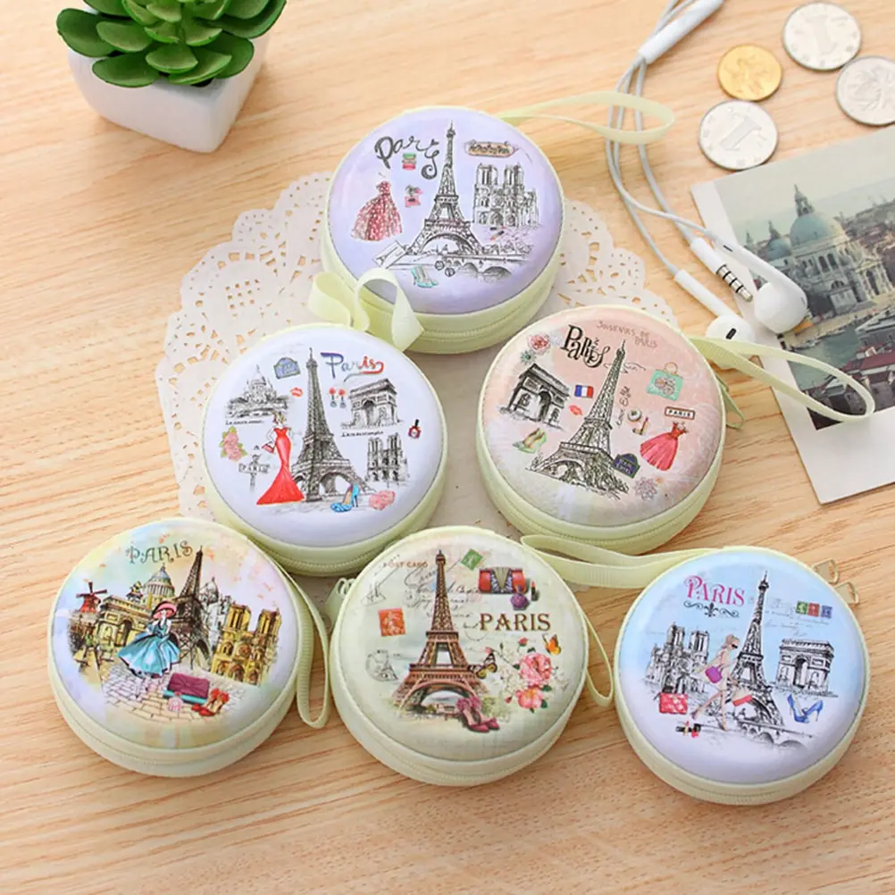 

Hot Unisex Women Mini Coin Bag Cute Round Headset Paris Eiffel Zipper Coin Purse Key MIni Wallet Pouch Bag New
