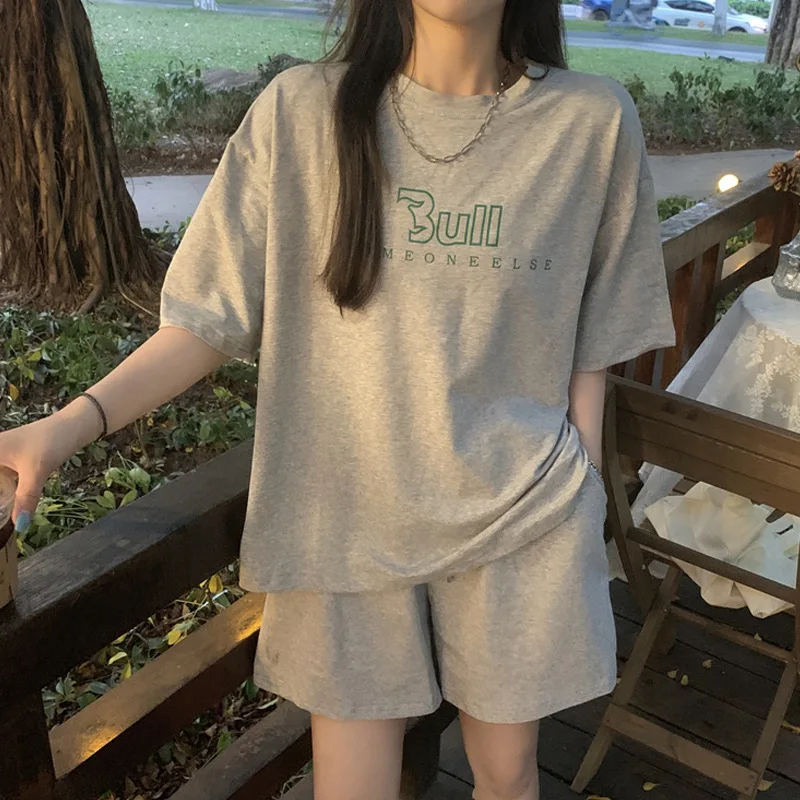 

Women Tracksuit Summer Solid T-Shirt Shorts Matching Outfit Casual 2 Piece Sets Loose High Waist Short Pants O-Neck Simple Suits
