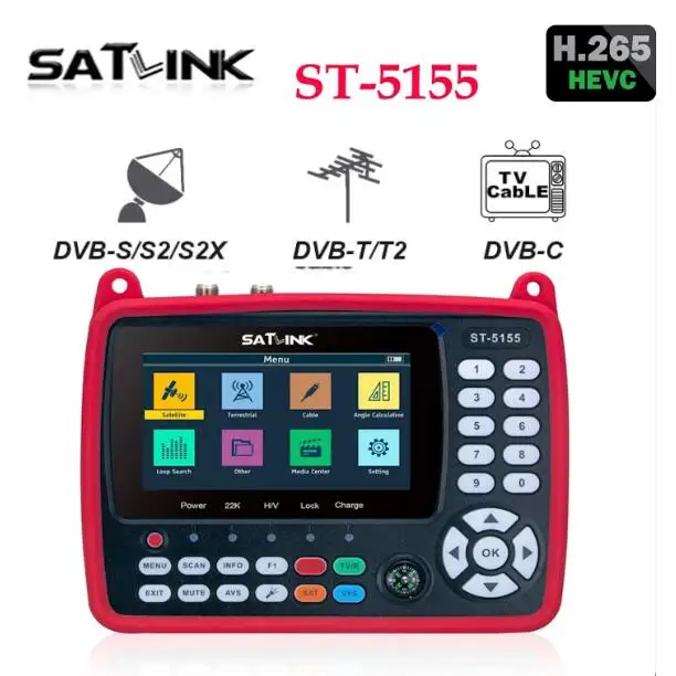 SATLINK ST-5155 DVB-S2/T2/C COMBO HD Измеритель спутникового телевидения H.265 HEVC MPEG4 4 3 дюйма 4000 мАч