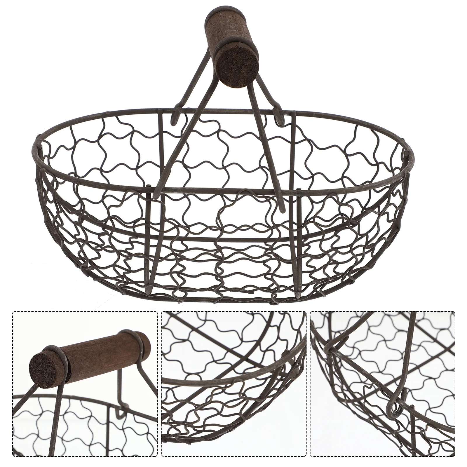 

Table Tray Wire Gathering Basket Outdoor Decor Egg Basket Handle Desktop Stand Metal Egg Basket Fruit Dish Storage Basket