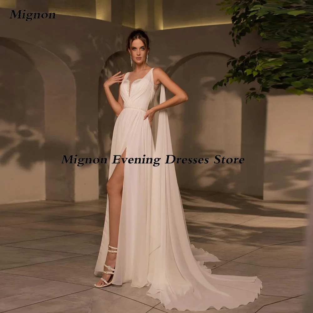 

Mignon Chiffon Backless Empire Prom Gown Ruffle Evening V-neck Formal Floor-Length Elegant Party Dresses for Women 2023