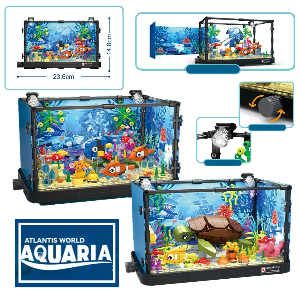 

Ocean Undersea Fishbowl Aquarium Jellyfish Turtle Fish Ideas City Building Blocks Light Bricks Toys Kits Children Kids Gift Set