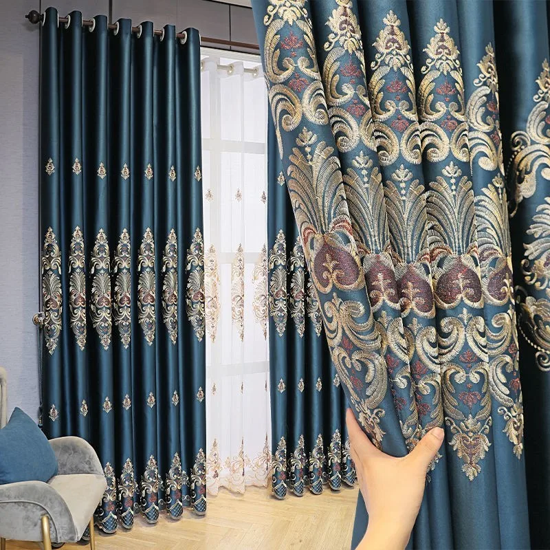 Cortinas opacas con bordado de flores para sala de estar, visillo de lujo europeo de alta sombreado, elegante, para ventana y dormitorio, novedad de 2022