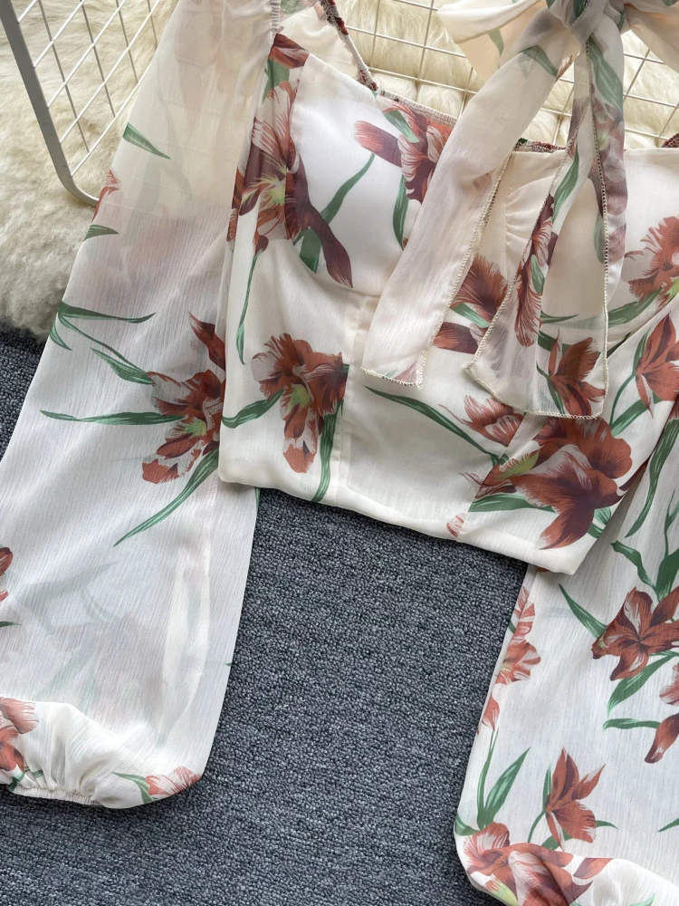 Женская винтажная шифоновая блузка милая Укороченная рубашка с квадратным