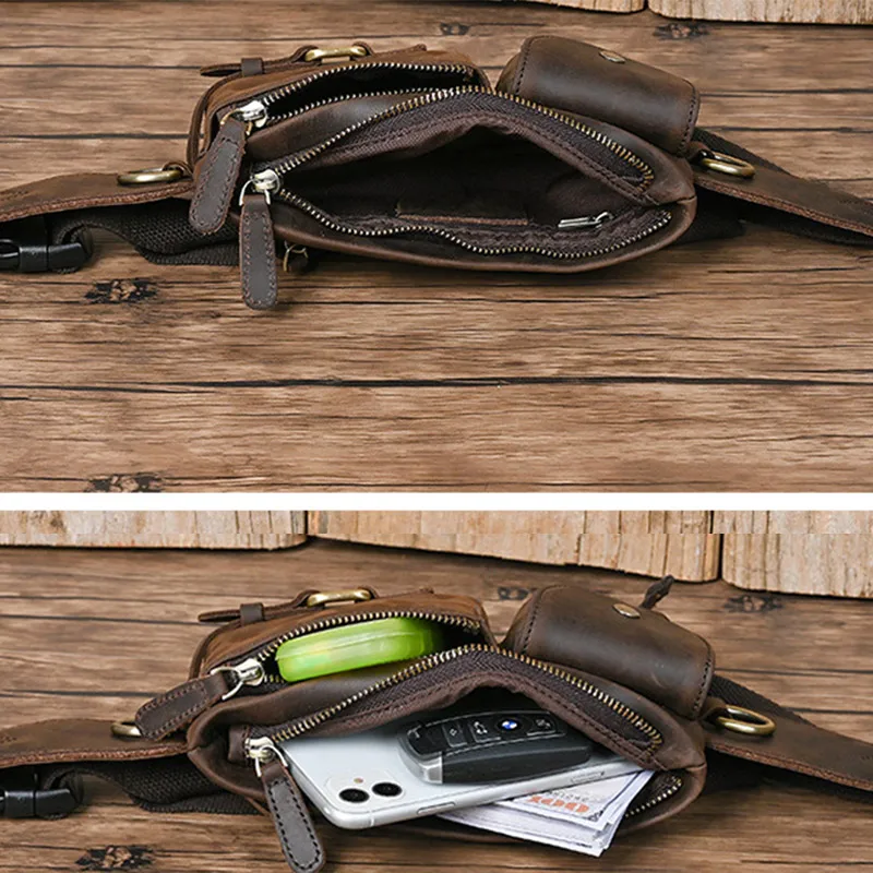 High Quality Waist Packs for Men Genuine Leather Fanny Bag for Phone Pouch Male Shoulder Bag Men's Real Leather Belt Waist Packs