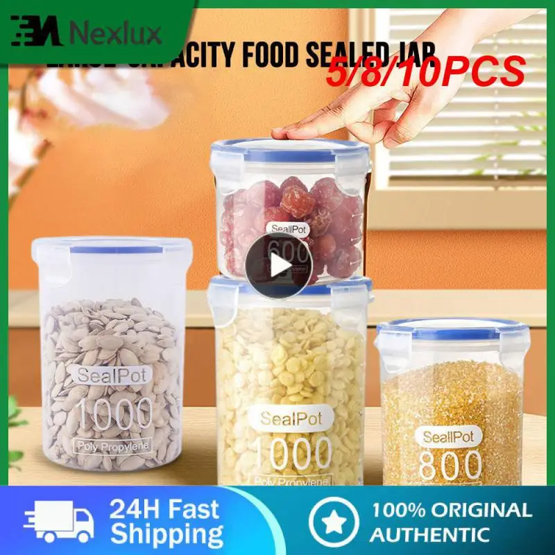 

5/8/10PCS Pp Storage Box Kitchen Clear Container Keep Fresh Moisture-proof Storage Jars Kitchen Gadgets Transparent