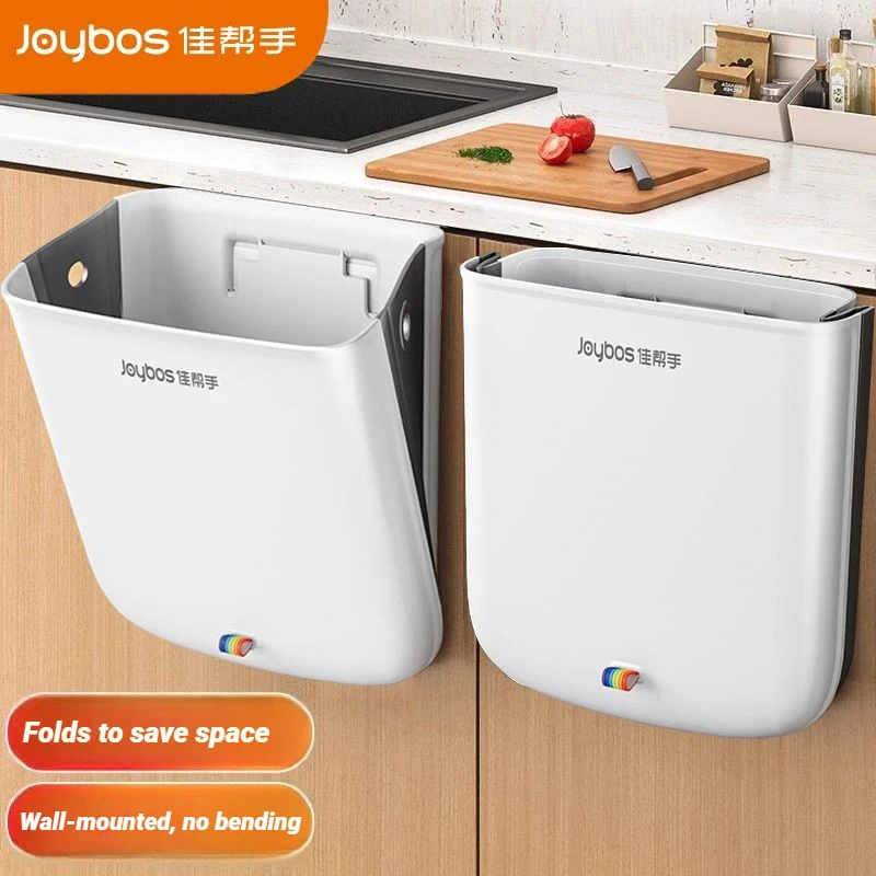 Фото Складной настенный мусорный бак JOYBOS для кухни, ванной комнаты и дома, с креплением на дверцу шкафа, складной контейнер для мусора. №1