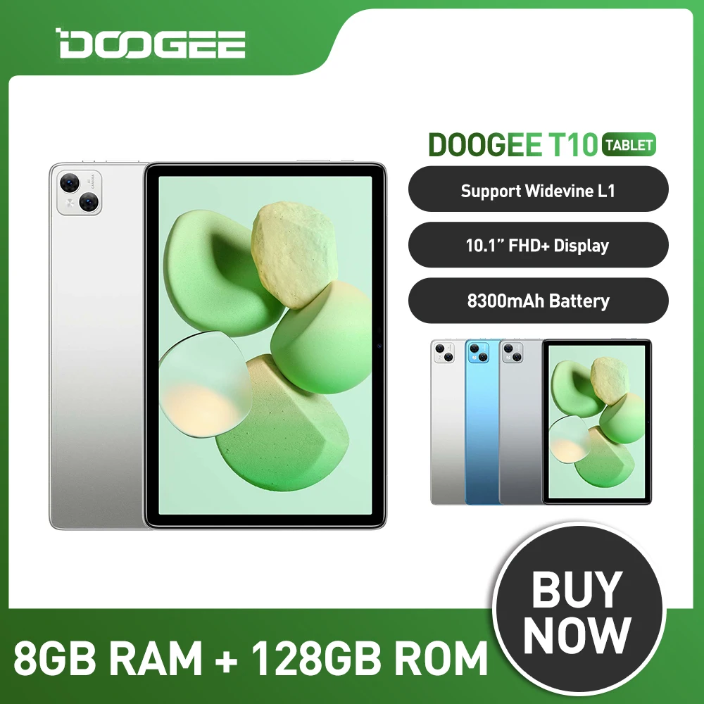 DOOGEE T10 Tablet 10.1''FHD+Fullview Display 8GB 128GB Mobile Phone TÜV Rheinland Certified 8300mAh Battery Android 12 Pad 13MP