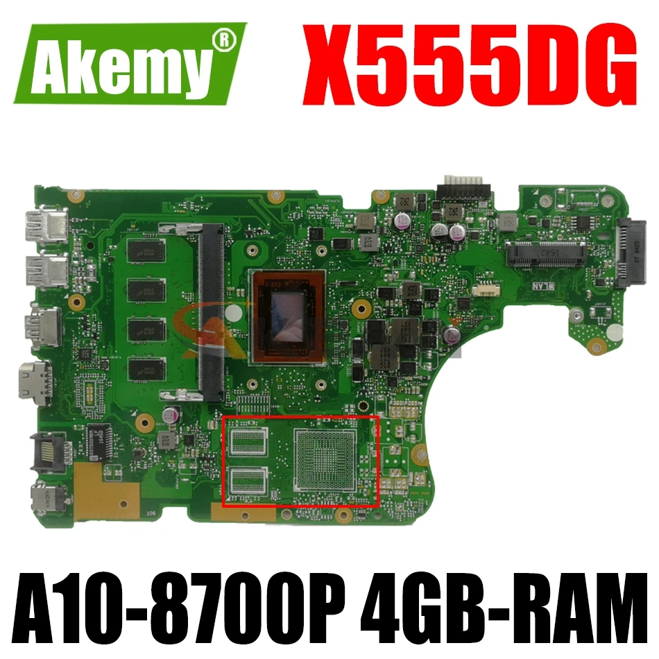 

AKEMY X555DG Laptop Motherboard For ASUS X555DA X555D X555YA X555YI X555Y Original Mainboard 4GB-RAM A10-8700P CPU UMA