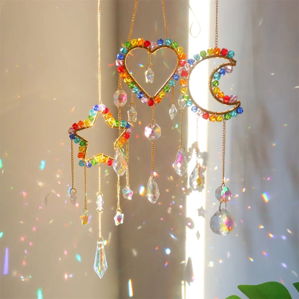 

Chakra Glass Crystal Suncatcher Hanging Moon Catcher Pendants Wind Chimes Rainbow Prism Drop Pendant Garden Home Decor Christmas
