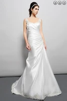 free shipping vintage 2016 new designer bridal gown plus size sain simple white long dress beaded maxi dress beach wedding dress