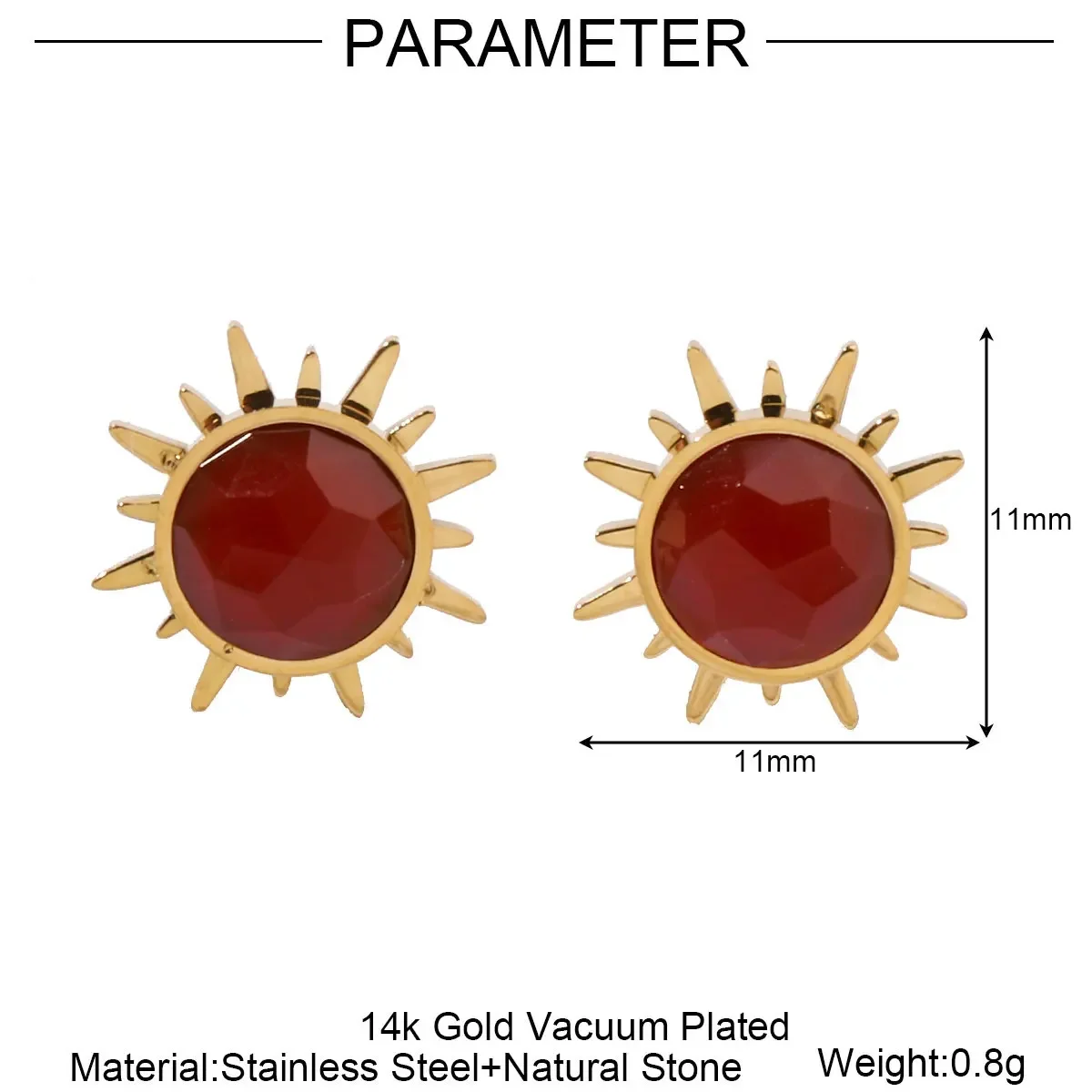 Французские роскошные серьги-гвоздики из нержавеющей стали с солнцем и