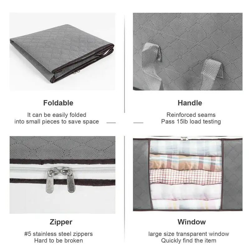“4 Pack Luxurious, Large Capacity Storage Bags – Perfect Organizers for Comforters, Bedding, Blankets and Clothing.”
