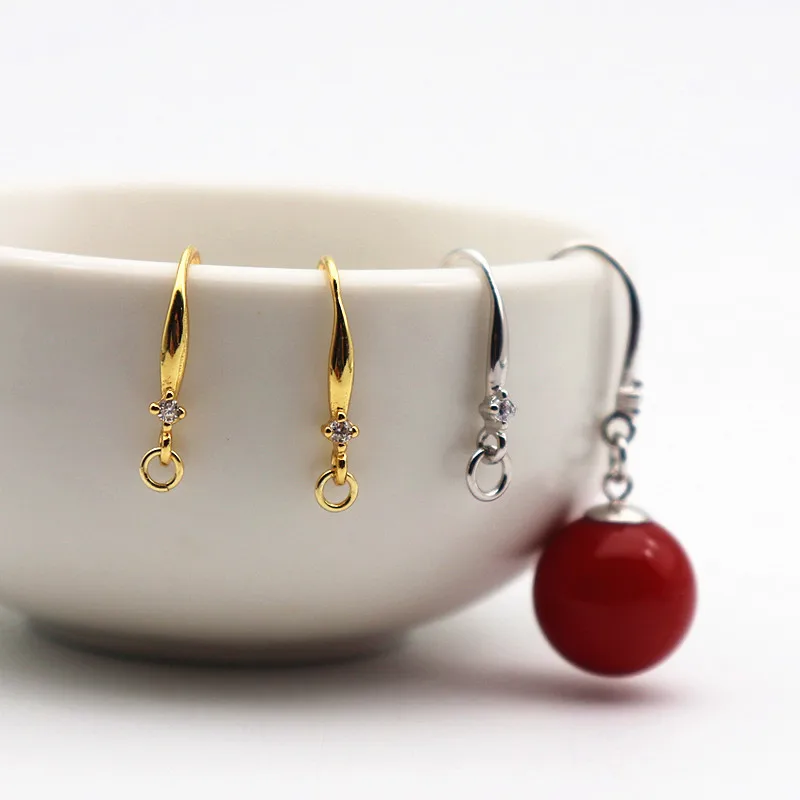 

Fashion Jewelry S925 Sterling Silver Earring Smooth Cute Hooks Components with Stones for Women DIY Design Fittings Accessories