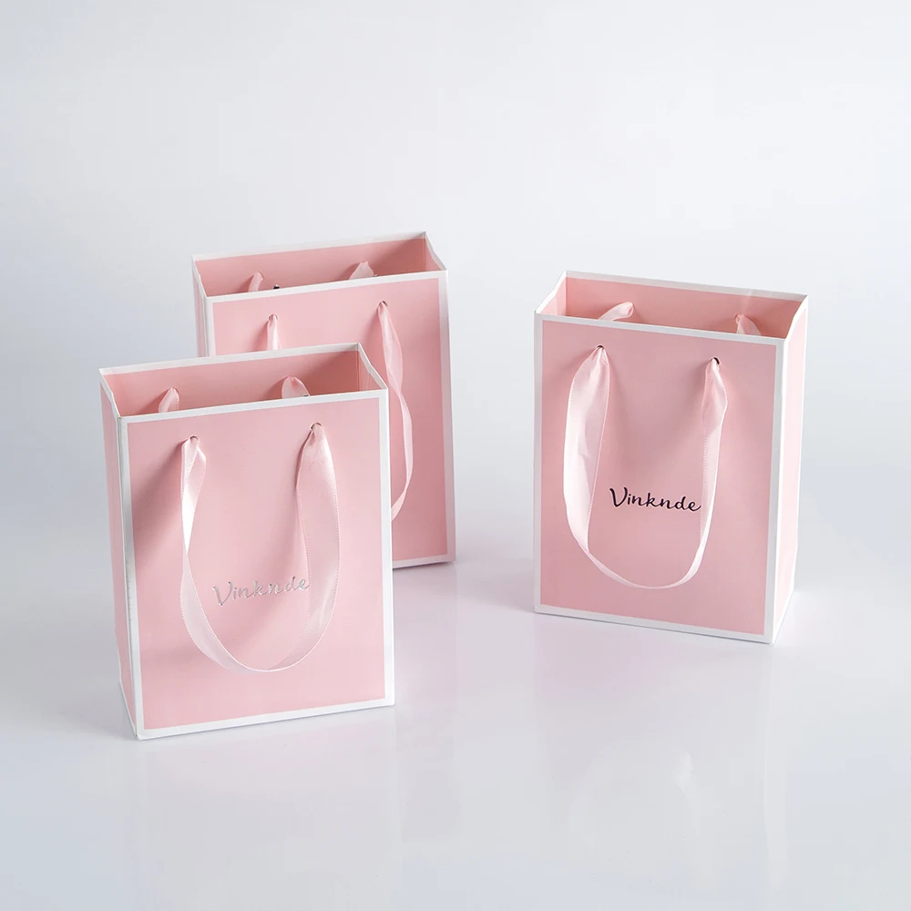 50pcs Bulk Custom Logo Present Tote Bags For Pajamas Clothes Books Packaging Kraft Paper Gift Shopping Party Bag With Handles