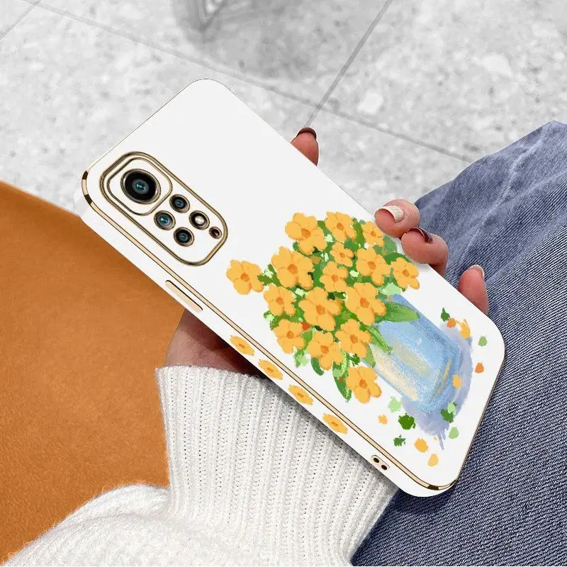 Oil Painting Flower Luxury Plating Phone Case For Xiaomi Redmi Note 11 Pro Plus 12Pro Plus 11 11S 10 Pro 12 9S 8 Pro Cover