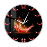 red chilli peppers fun spicy round wall clock resturant kitchen vegetarian cooking artwork home decor silent sweep wall watch