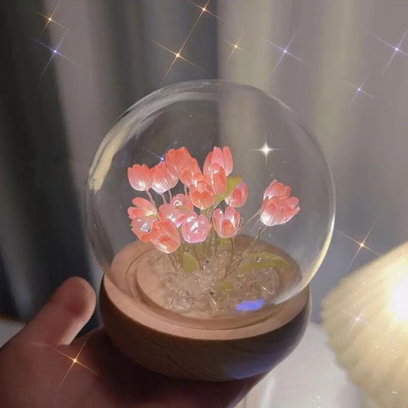 

Handmade Artificial Flower Tulip Night Light Heat Shrinkable Film DIY Material Home Decoration Holiday Ornament Birthday Gift