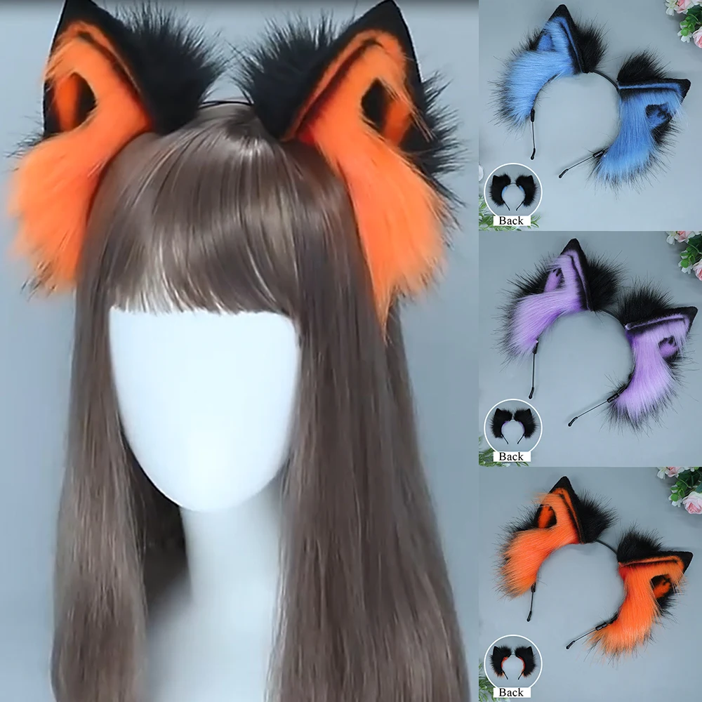

2023 New Cute Wolf Fox Cat Dog Ears Shape Hair Hoop Women Headband Makeup Head Band For Photoshoot Christmas Hair Accessory