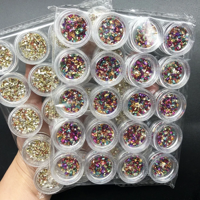 20Bottle/Lot Glitter Nail Design Shard Sand Stone Broken Colored Rock Mix Sizes Stones for Nails Art 3D Decorations Accessories