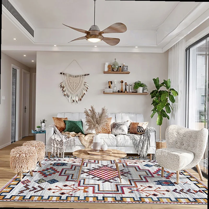 

Promotion New Large Area Living Room Carpet Retro Abstract Art Bohemian Light Luxury Girly Polyester Decorate Bedroom Home Rug
