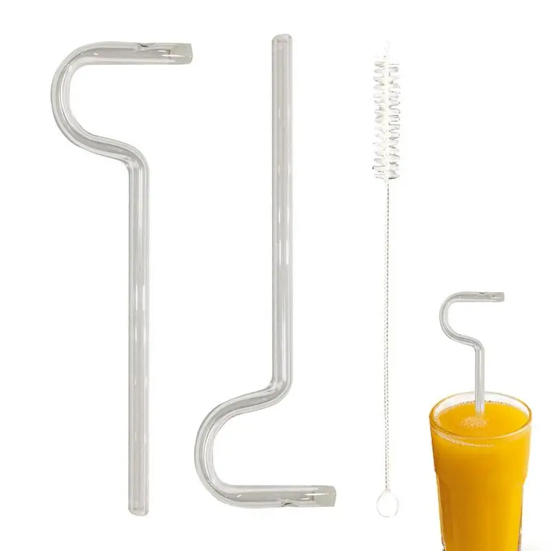 

Flute Style Straw Transparent Glass Flute Straw For Cup 2 Pcs High Borosilicate Straw With Straw Brush For Beverages Glass