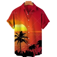 2022 mens hawaiian shirt men coco tree printed man harajuku fashion casual short sleeve lapel shirts oversized top male clothes