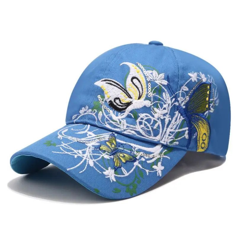 

Summer Hat Curved Sun Visor Sequins Butterfly Embroidery Vintage Baseball Cap Outdoor Sun Hat Adjustable Sports Caps CXVSD1