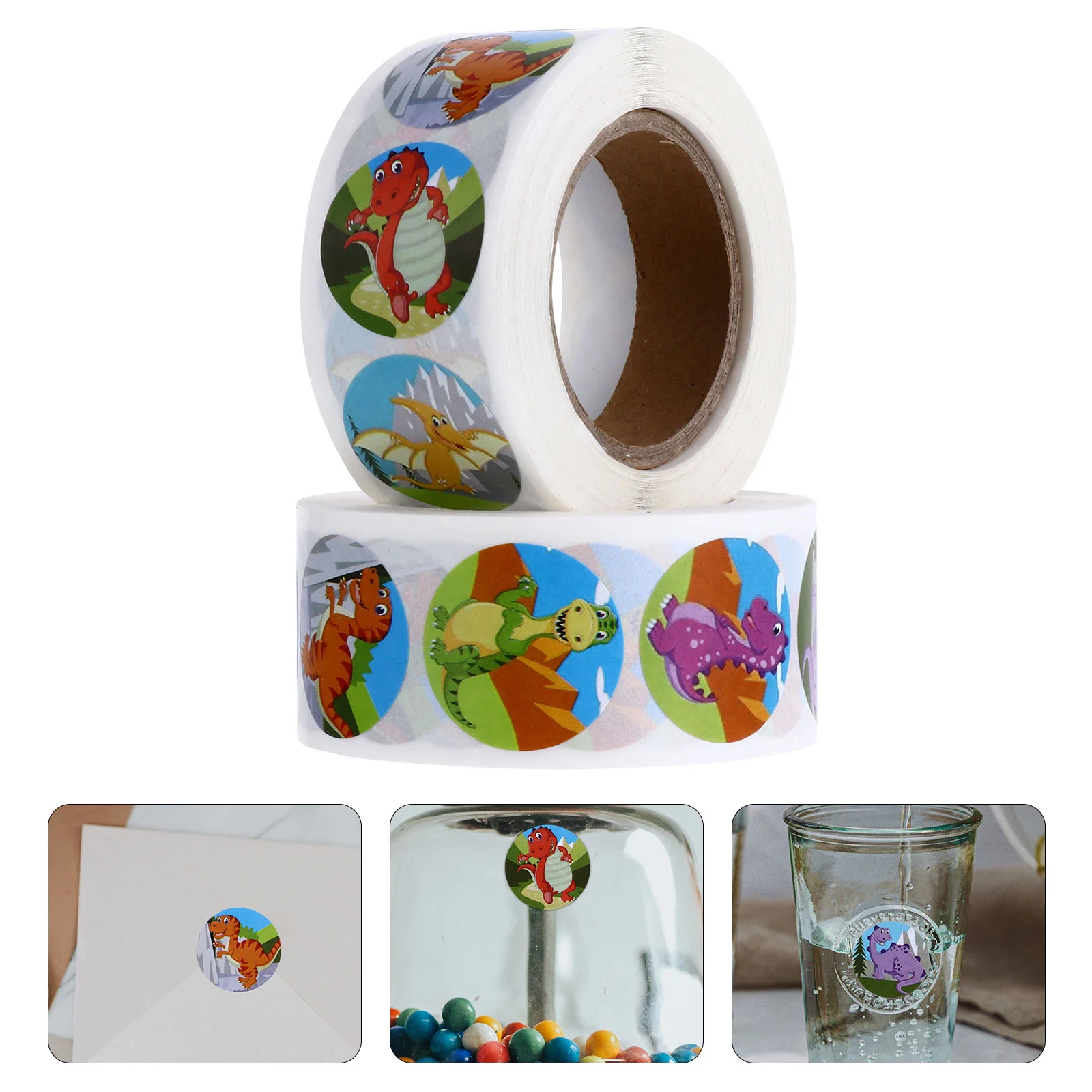 

2 Rolls Cartoon Dinosaur Pattern Tag Stickers Gift Wrapping Sealing Labels