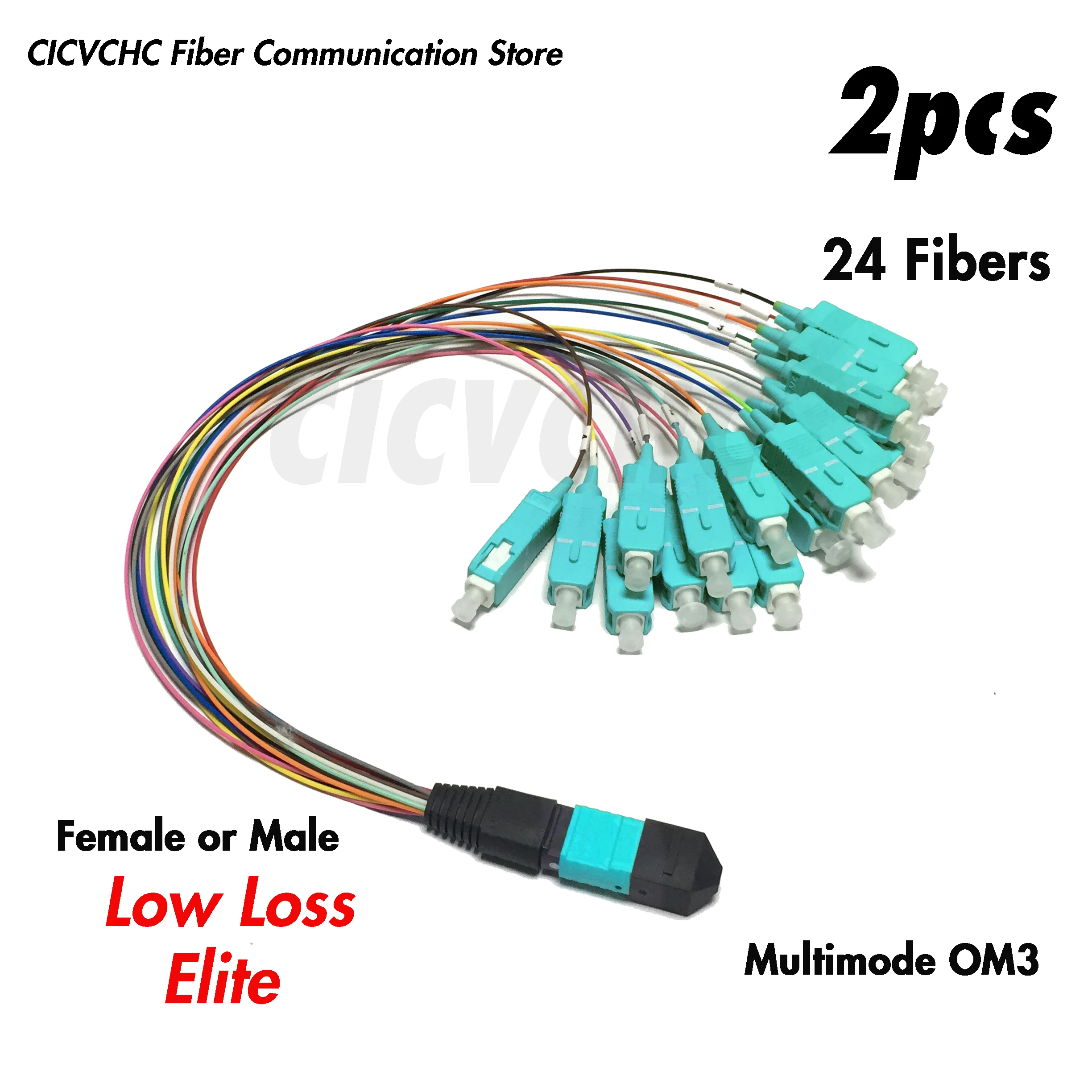 2pcs 24 Fibers-MPO/UPC Harness Cable- SC/UPC-Elite/Low loss-MM OM3-300-Male/Female-0.35m