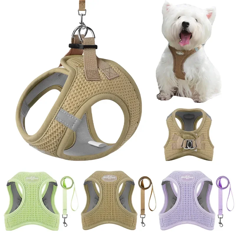 

Puppy Harness Small Cat Dog Leash Waffle Cats Yorkshire With Clothes Harness Mid Dogs Breathable Vest Accessories For Collar Pet