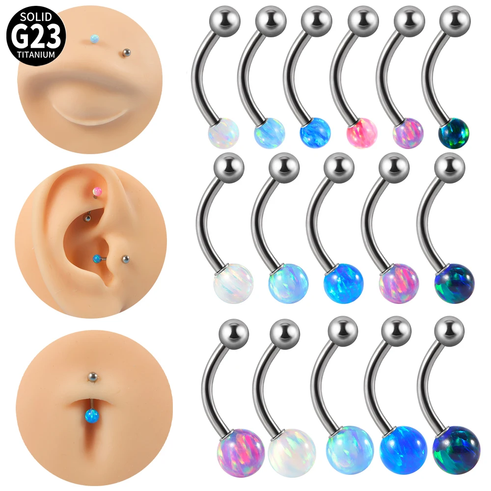

1PC Titanium Eyebrow Curved Barbell Piercing Lip Ring Opal Tragus Earrings Navel Piercing Jewelry 16G
