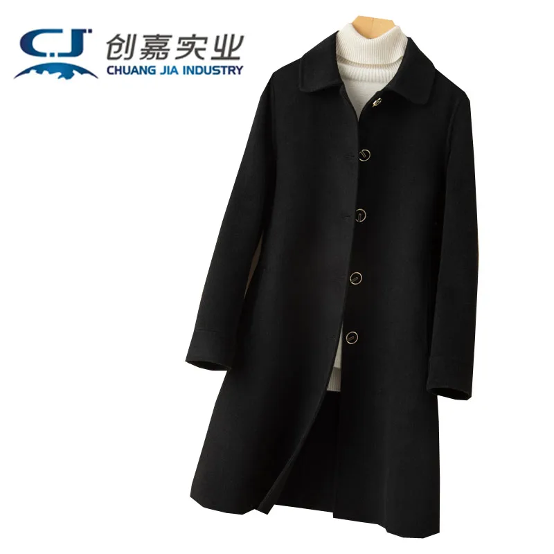 Двустороннее кашемировое осенне-зимнее женское пальто шерстяное однобортное