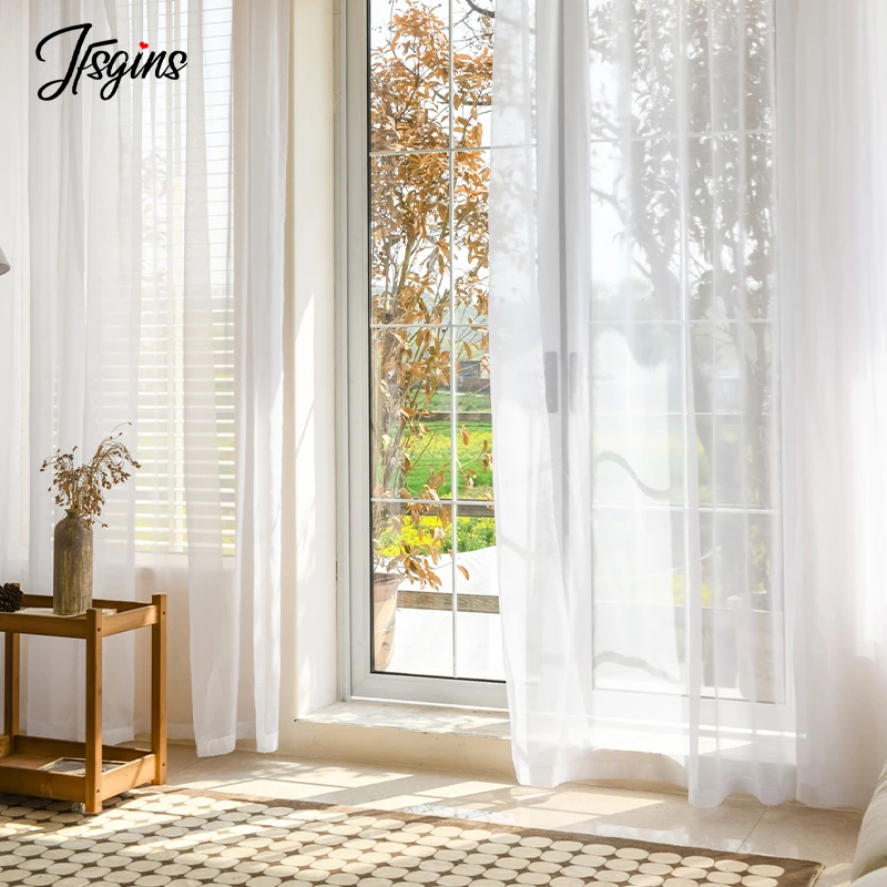 

Solid White Voile Tulle Curtains for Living Room Window Sheer Curtain for Balcony Ready-made Rideau Voilage Yarn Home Decoration