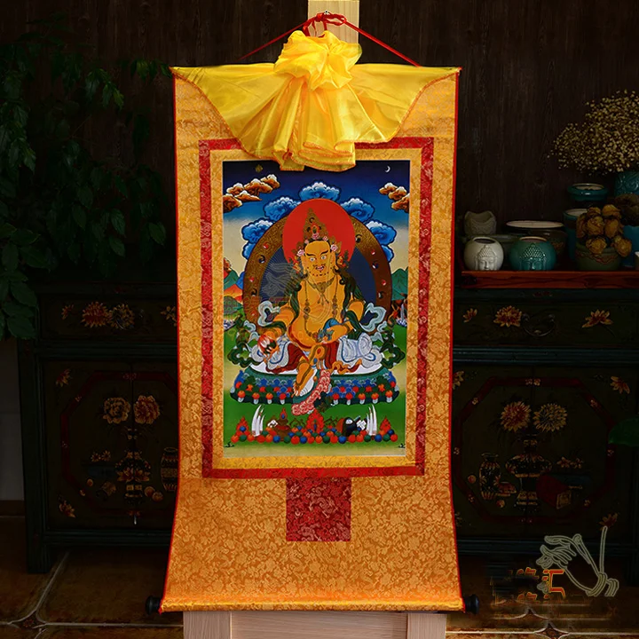 

Wholesale Buddhist supplies--120CM LARGE--Buddhism ART silk the Buddha Yellow mammon Zanbala GOLDEN Thang-ga Thangka Buddha art