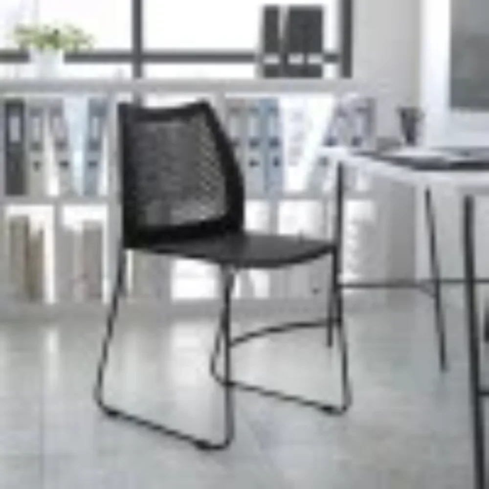 

Flash Furniture HERCULES Series 661 lb. Capacity Black Stack Chair with Air-Vent Back and Black Powder Coated Sled Base