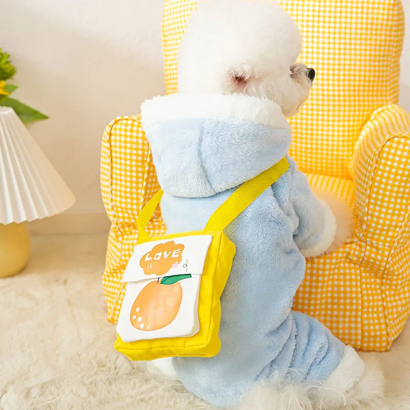 

Pet Costume Four-Legged Clothes Small and Medium-Sized Dogs Cat Pet Clothes Autumn and Winter Flannel Puppy Dog Fruit Backpack