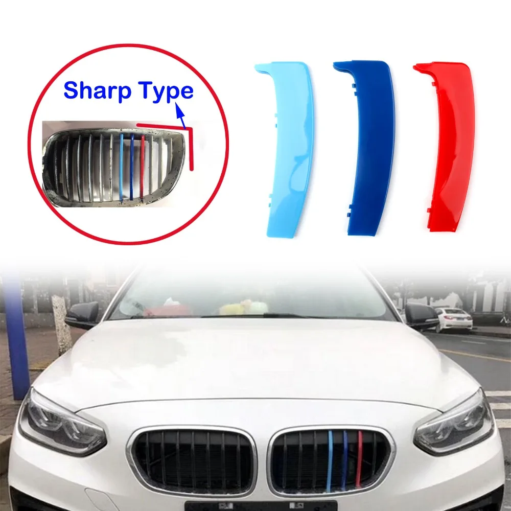 Areyourshop 3PCS For BMW E87 2004-2011 Kidney Grille M Tech Tricolor Cover Stripe Clips Car Accessories Auto Parts